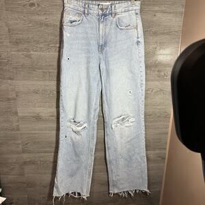 Zara Distressed Raw Hem Baggy Women's size 6 Blue Denim jeans (30”x33”)